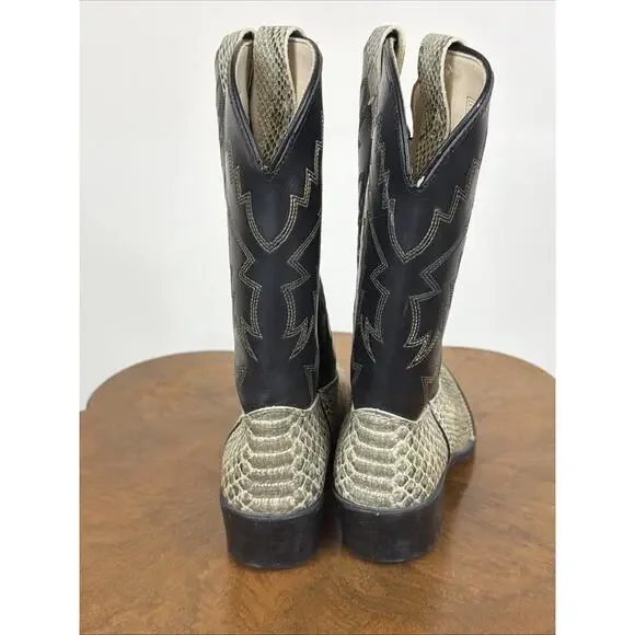 Texas Black Snakeskin Western Women's Boot Size 6.5 Two Tone Ladies Boots - Picture 6 of 8